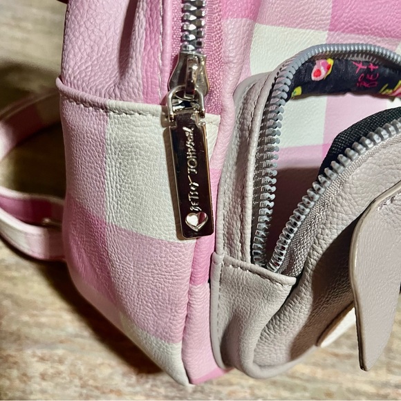 NWOT Betsey Johnson plaid pink, white and gray small backpack main image 10